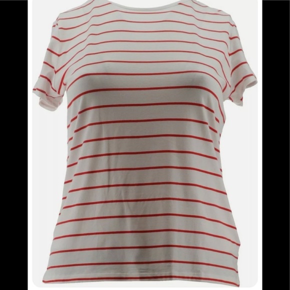Lands' End Tops - Lands' End Women's Short Sleeve Crew Neck Bright Cherry Stripe